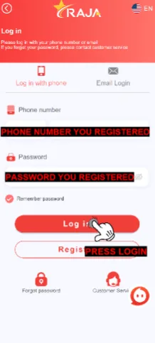 Raja Game Login Step
