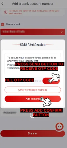 Raja Games app screenshot showing the step For otp Verification to withdraw money
